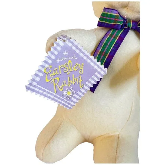 Hallmark Earsley Bunny Rabbit Plush Purple Check Ears Plaid Bow Felt 19” Toy VTG - Picture 9 of 9